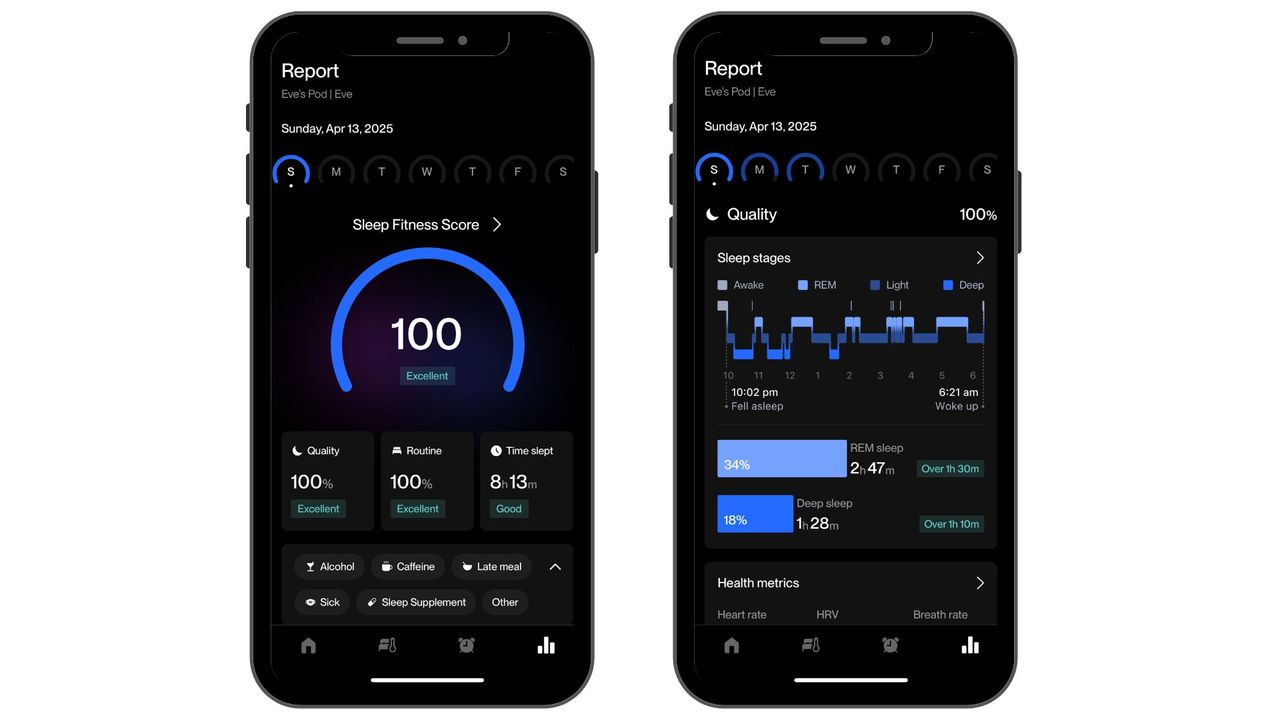 Sleep report on Eight Sleep app