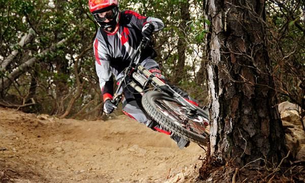 Sam Skidmore on a new berm turn on the Massanutten Yee Ha! course