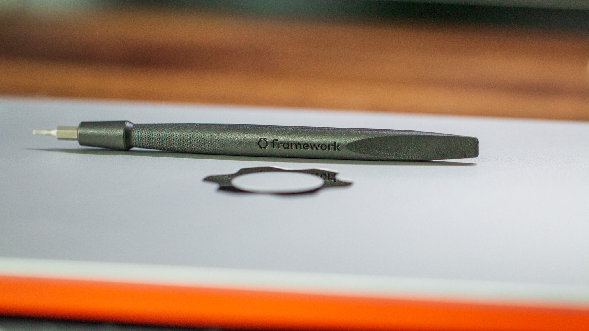 Framework Laptop Chromebook Edition screwdriver on top of lid