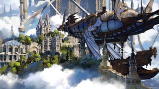 Gtanblue Fantasy Relink review; an airship docs with a city