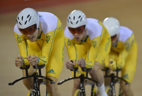 Australia's Jack Bobridge, Glenn O'Shea, Rohan Dennis and Michael Hepburn compete to win the silver medal in the London 2012 Olympic Games men's team pursuit final