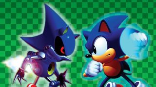 Sonic CD art showing sonic and metal sonic facing off