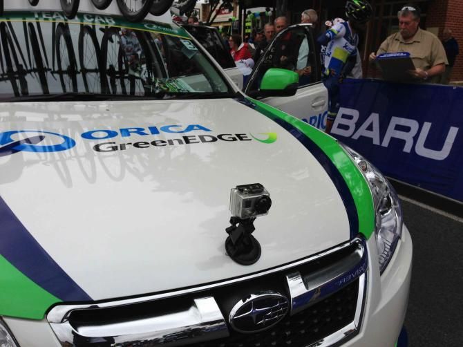 Famous for its Backstage Pass videos, a GoPro was attached to the front of the Orica GreenEdge vehicle