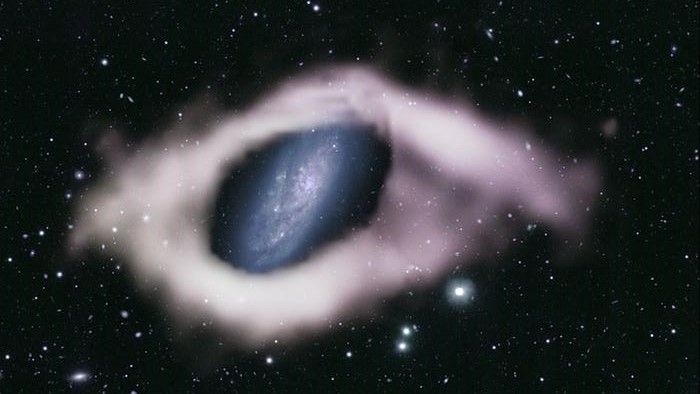 a gaseous ring perpendicularly circulating the main spiral disk of the galaxy