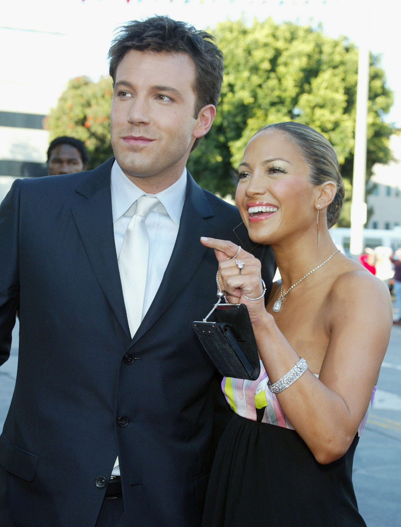 Ben Affleck and his fiance Jennifer Lopez attend the premiere for Daredevil in Los Angeles 2003