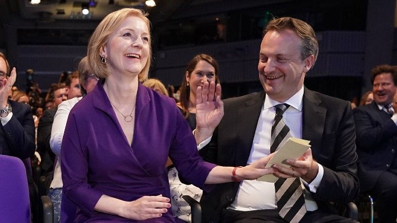 Liz Truss with her husband Hugh O’Leary as she is announced as the next prime minister