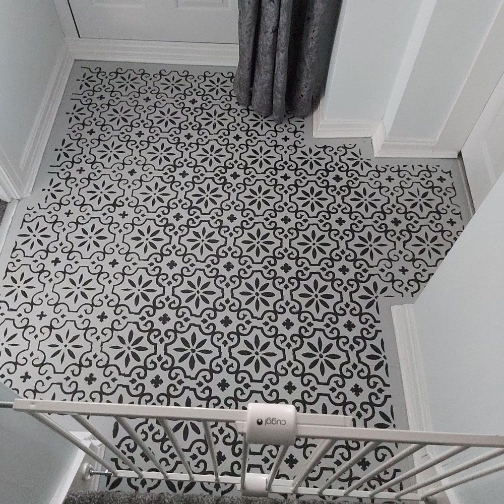 Homeowner transforms floor with Frenchic paint it looks like tiles