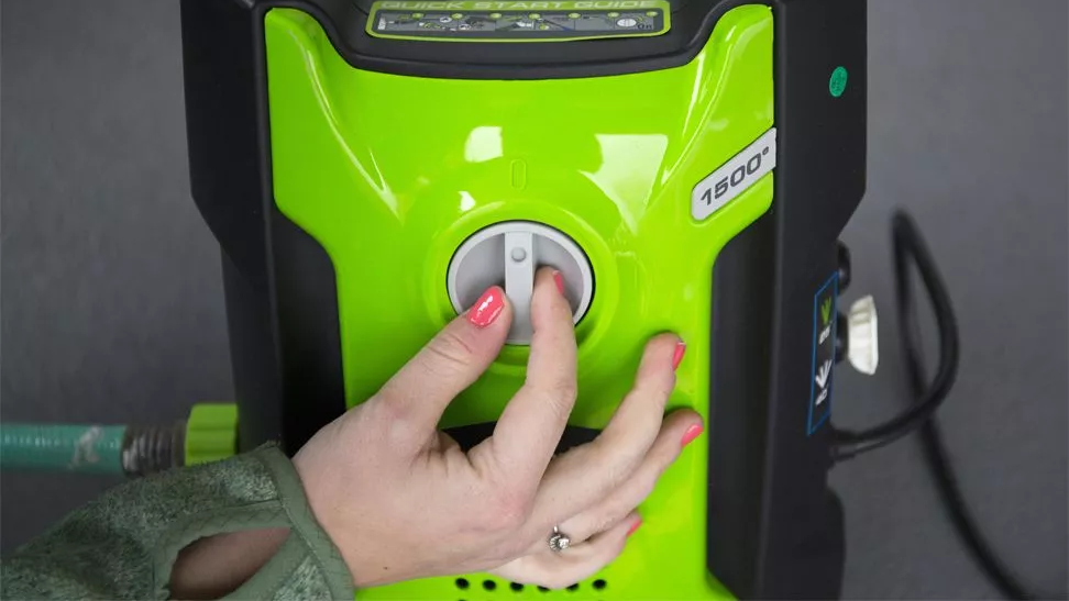 close up of the Greenworks GPW1501 on switch