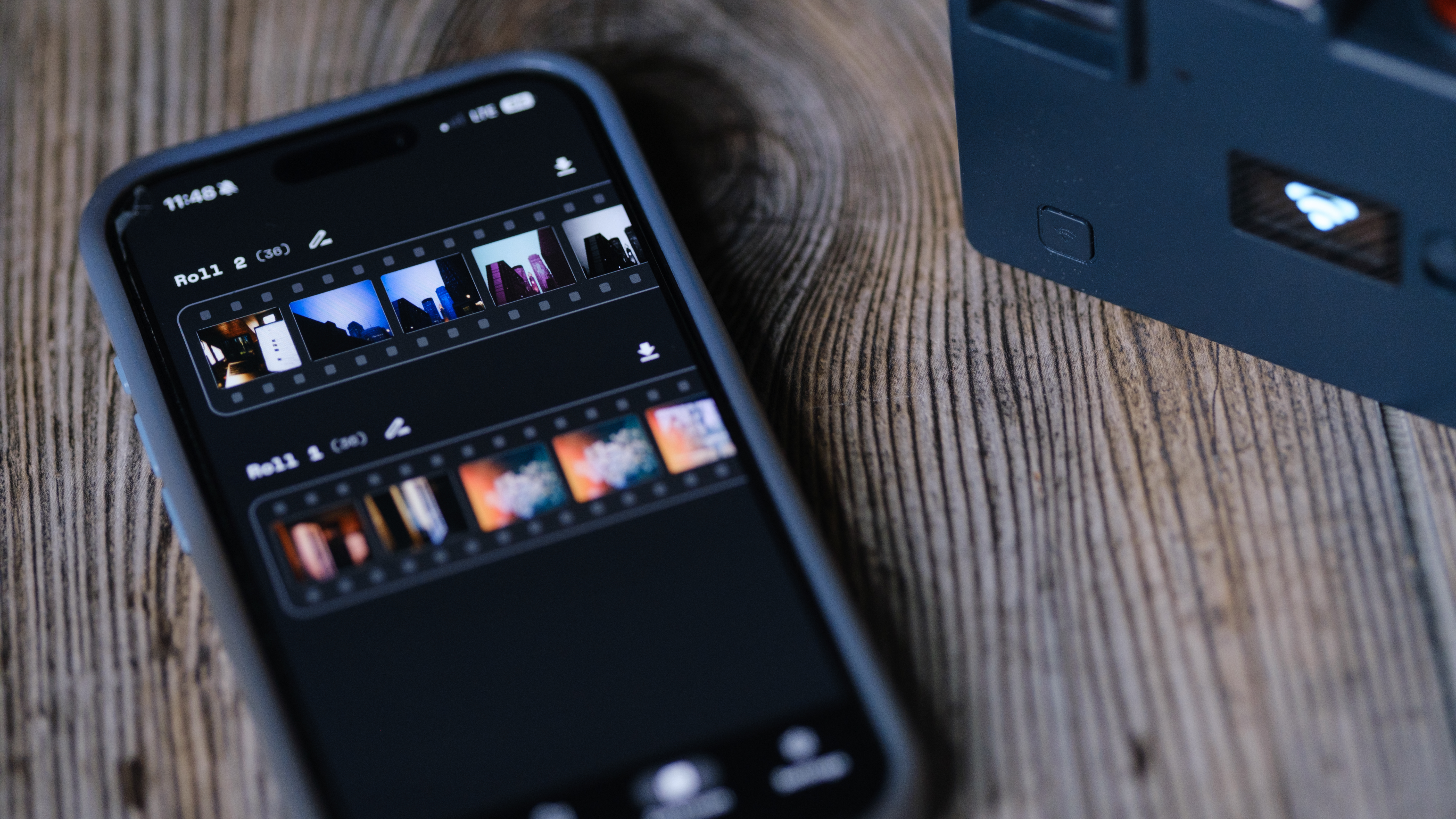 The Rewindpix on a wood background