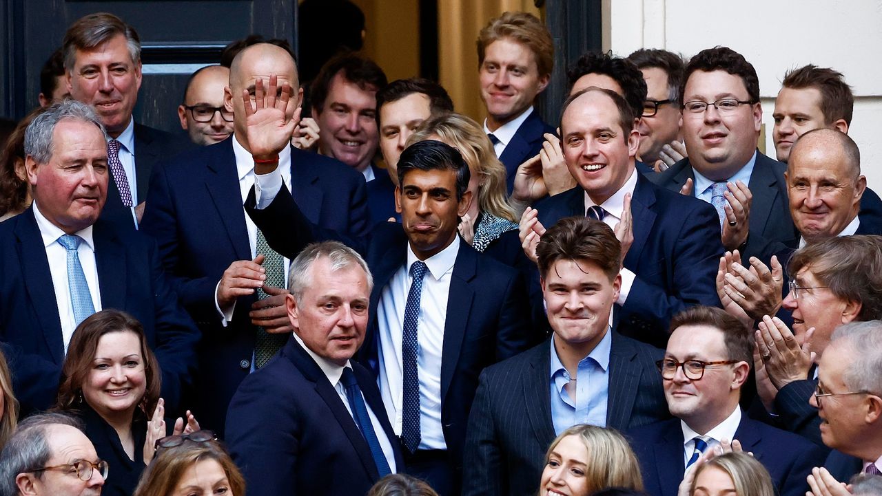 New Tory leader and incoming PM outside Conservative HQ