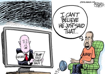 Political cartoon U.S. Rudy Giuliani Trump Michael Cohen hush money Kanye West