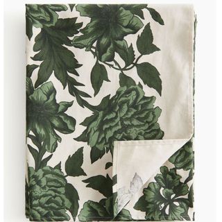 Green and white floral table cloth