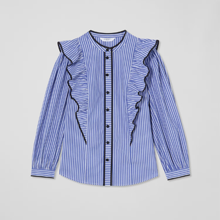 LK Bennett Pure Cotton Striped Ruffle Blouse