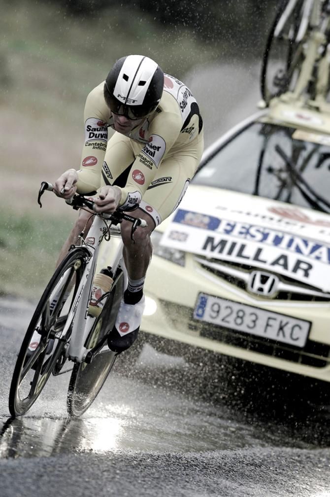 21 July 2007, stage 13. David Millar of rides the individual time trial in the pouring rain