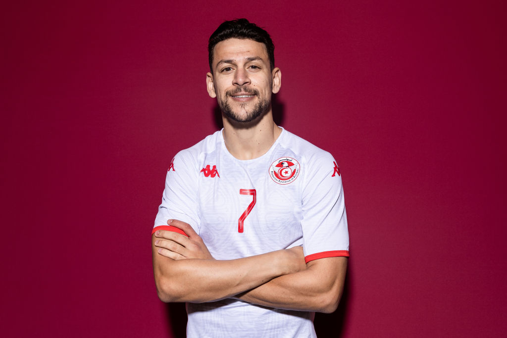 Youssef Msakni of Tunisia poses during the official FIFA World Cup Qatar 2022 portrait session on November 18, 2022 in Doha, Qatar.