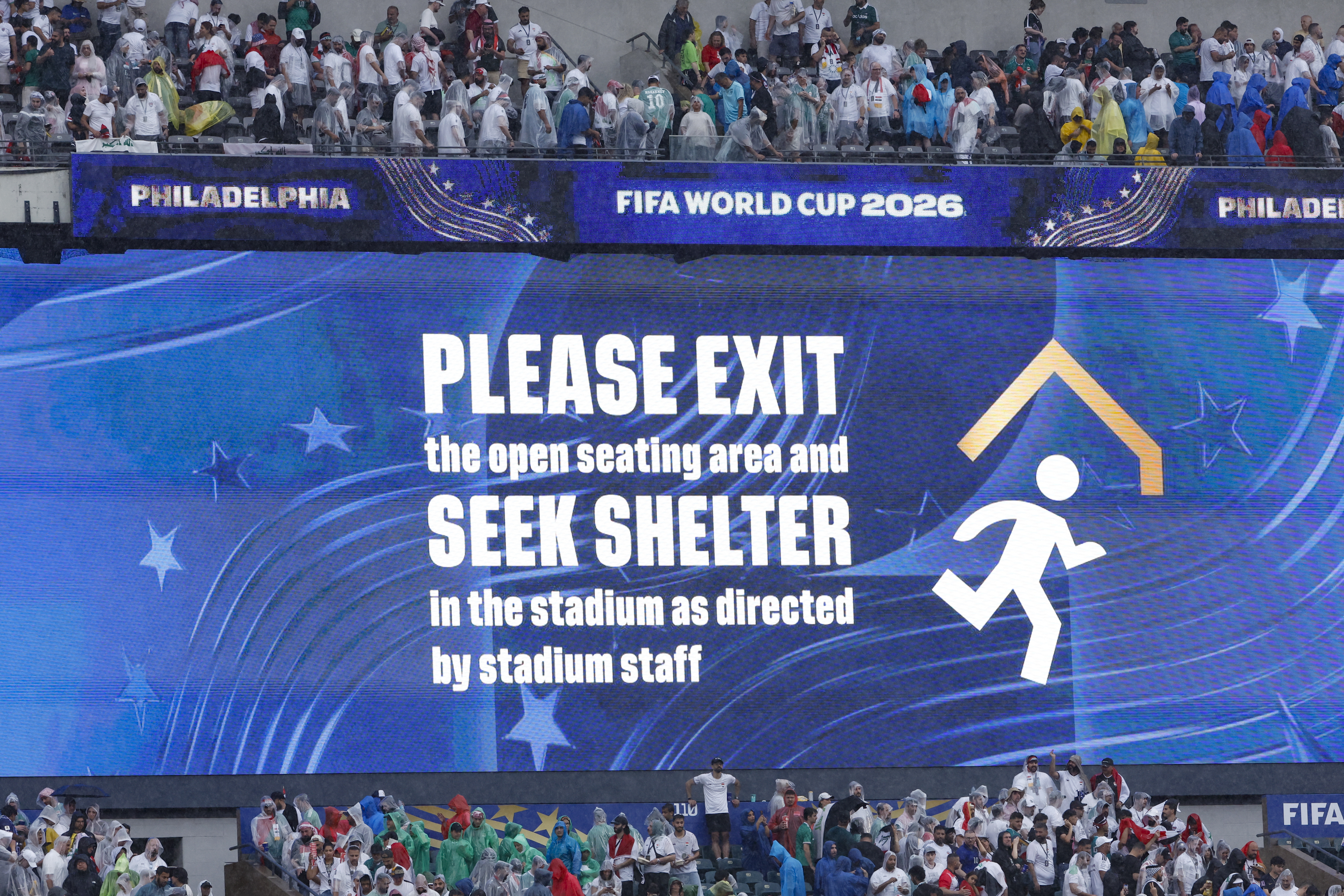 A shelter in place order is issued at a World Cup stadium
