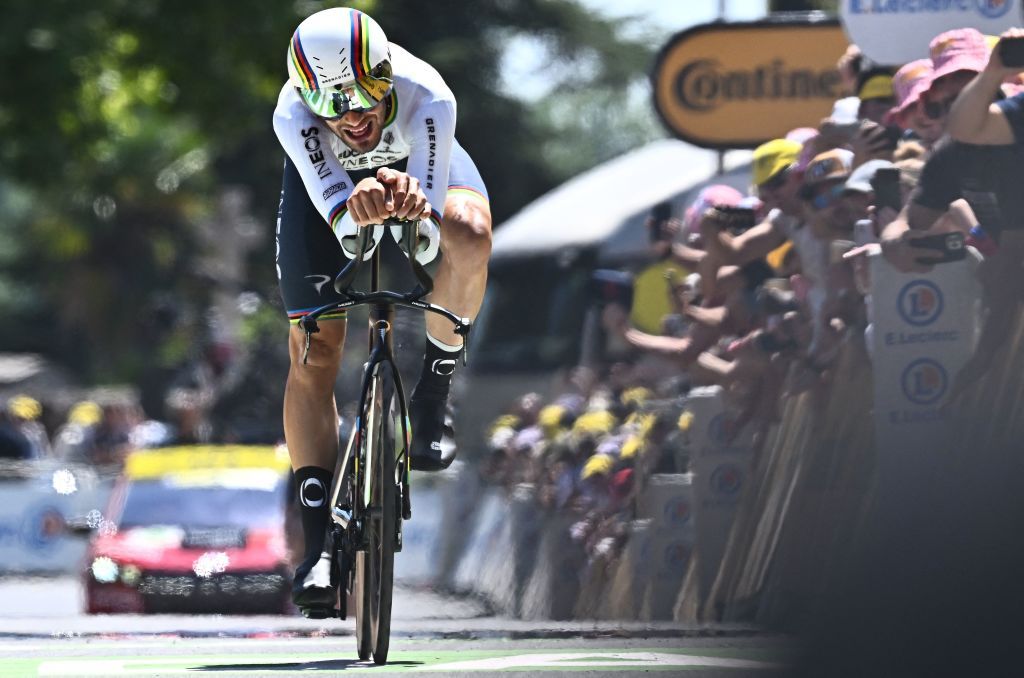 Ineos Grenadiers teams Italian rider Filippo Ganna cycles to the finish line during the 20th stage of the 109th edition of the Tour de France cycling race 407 km individual time trial between LacapelleMarival and Rocamadour in southwestern France on July 23 2022 Photo by AnneChristine POUJOULAT AFP Photo by ANNECHRISTINE POUJOULATAFP via Getty Images