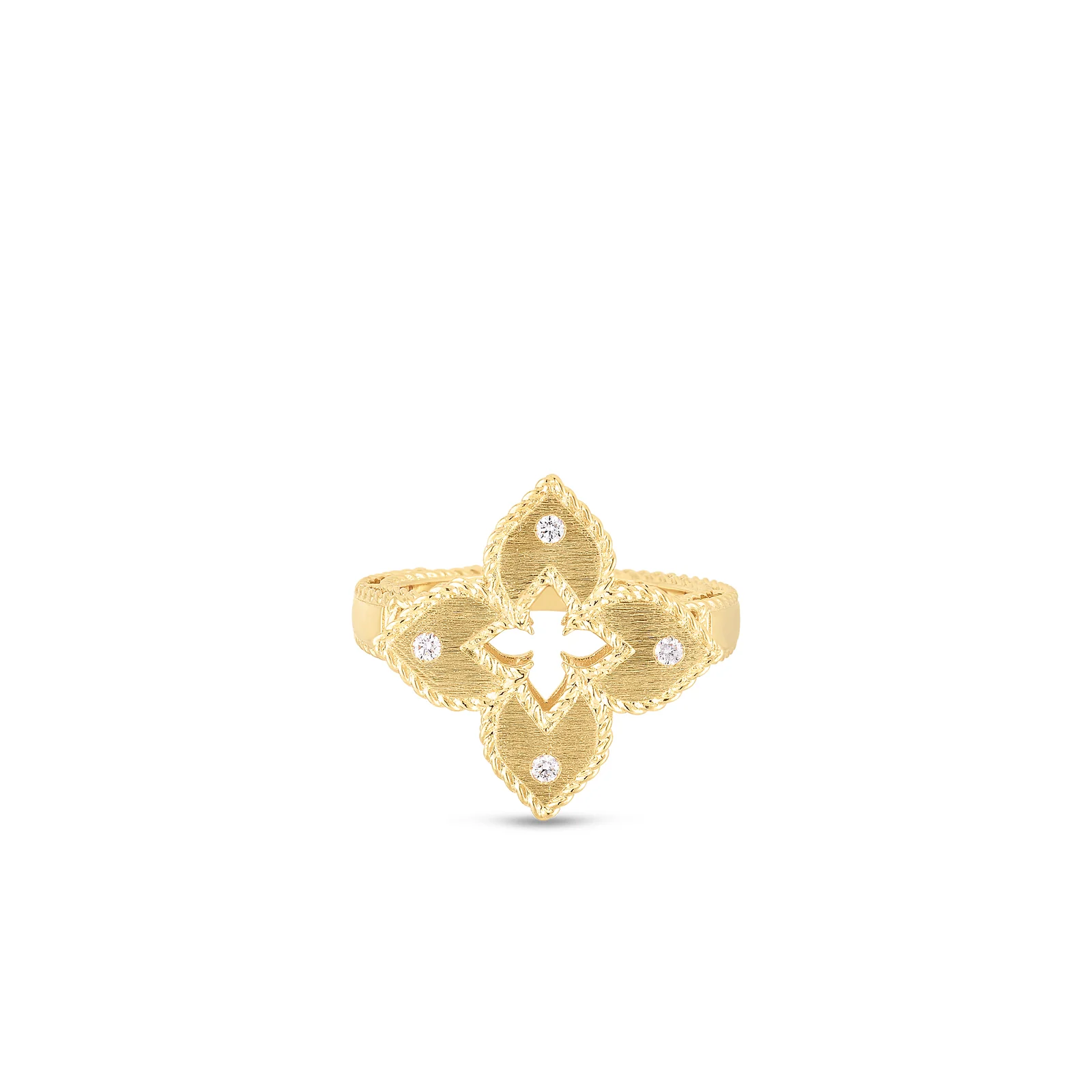 us, Petite Venetian Princess Diamond and Satin Finish Small Flower Ring