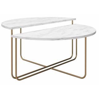 Novogratz Athena interlinking marble coffee tables with gold metal legs