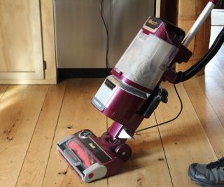 Vacuuming hard floors with the Shark Rotator Pet Lift-Away Upright Vacuum