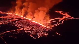 Hot lava creates one firey stream.