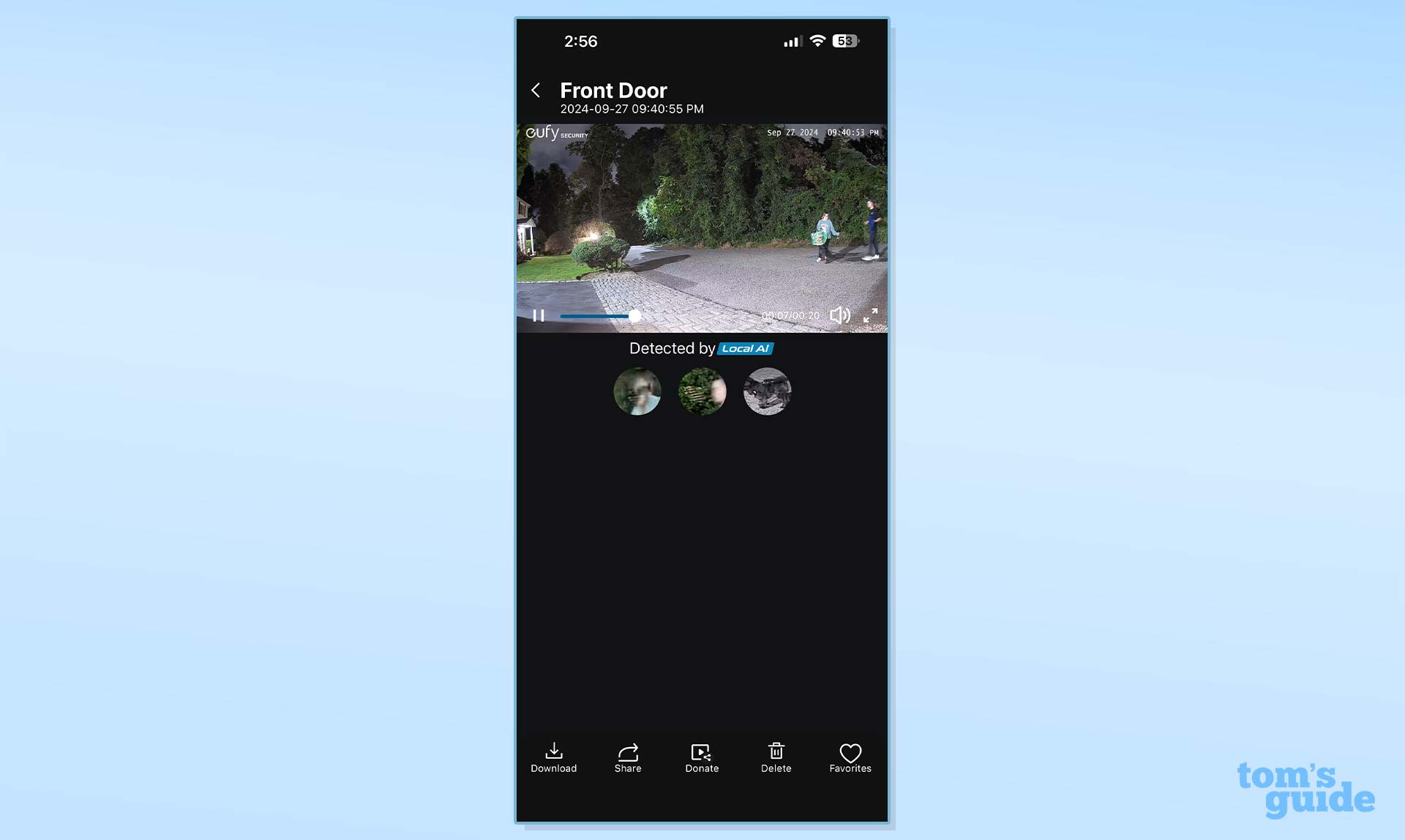 Screenshot of the Eufy app with the Eufy S3 Pro camera