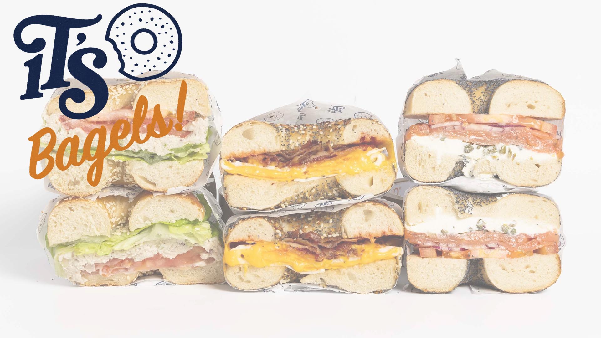 An image of three bagels in cross section. 