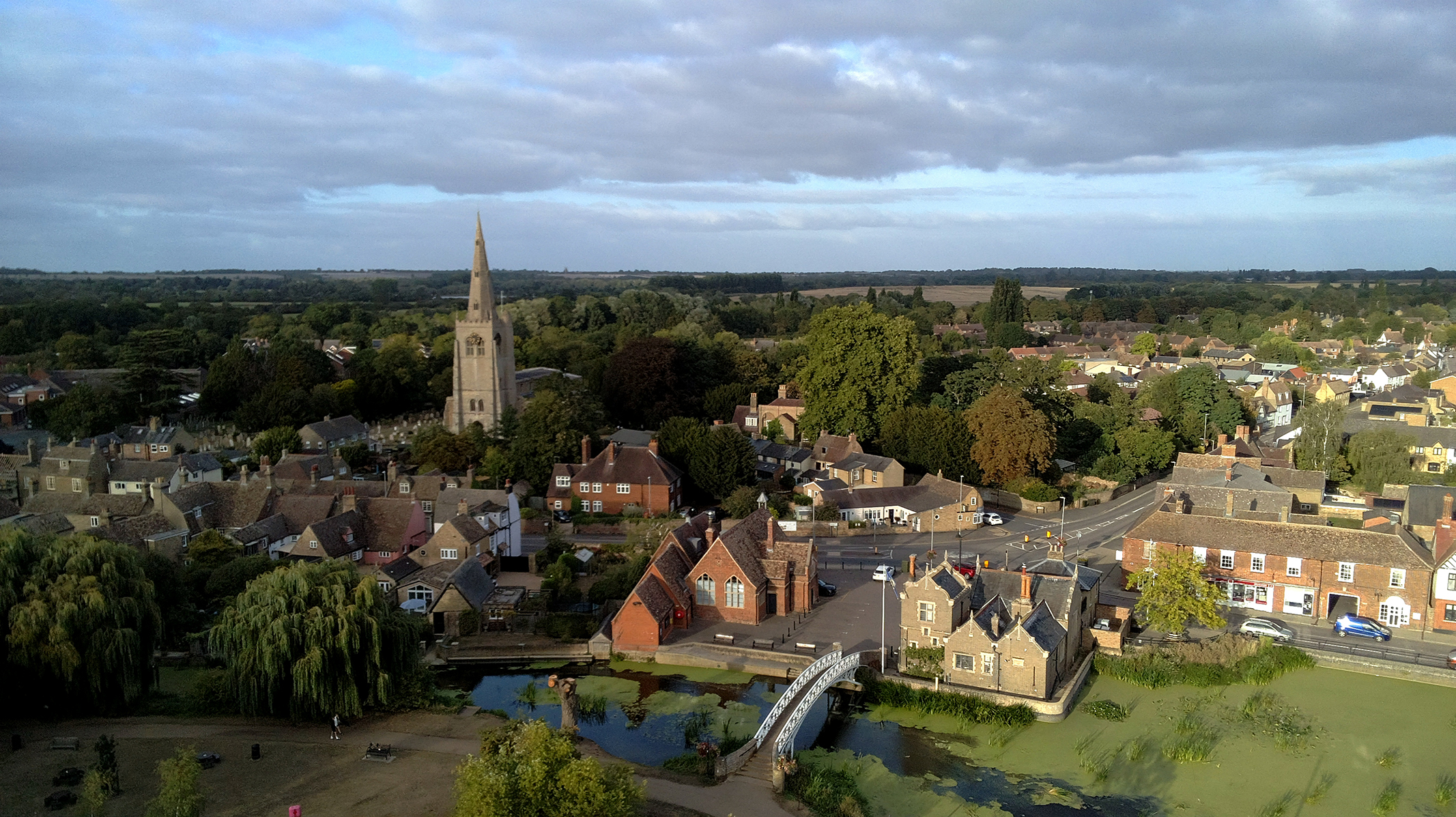 Photo of a riverside town taken with a Bwine F7GIM drone