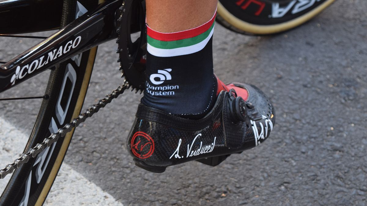 UAE Team Emirates rider Roberto Ferrari wears shoes from Italian company Verducci
