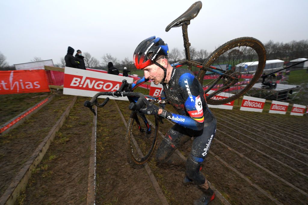 DENDERMONDE BELGIUM DECEMBER 26 Toon Aerts of Belgium and Team Baloise Trek Lions competes during the 2nd Dendermonde UCI CycloCross Worldcup 2021 Mens Elite CXWorldCup UCIcyclocrossWC on December 26 2021 in Dendermonde Belgium Photo by Luc ClaessenGetty Images