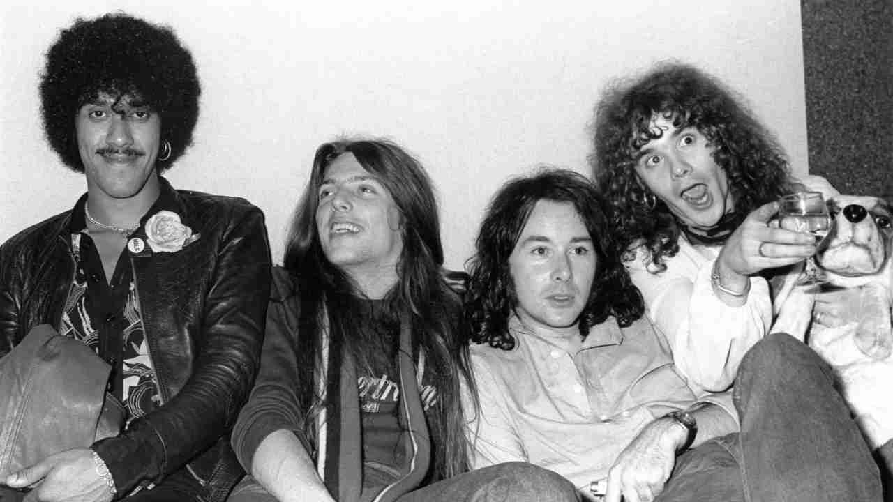 Thin Lizzy posing for a photograph in 1975