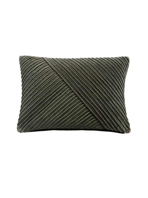 Bowen Ribbed Velvet 22"x15" Burnt Green Throw Pillow Cover