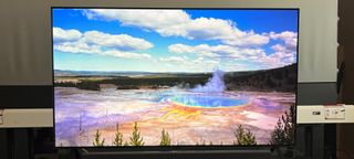 LG A2 OLED TV with landscape on screen