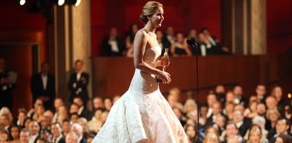 Jennifer Lawrence onstage for Oscars speech after winning the award for Actress in a Leading Role during the Oscars held at the Dolby Theatre on February 24, 2013 in Hollywood, California