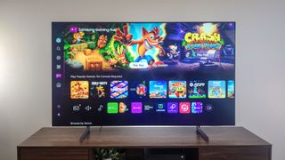 Samsung S85D OLED TV on stand in living room