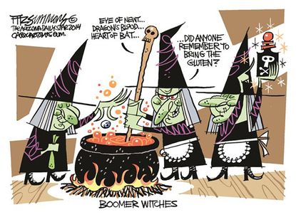 Editorial cartoon baby boomer witches gluten