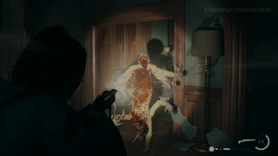 Alan Wake 2 gameplay screenshots of the new character Saga and Alan himself.