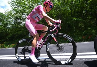 Race leader Tadej Pogačar (UAE Team Emirates) safely in the bunch