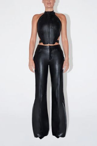 Faux Leather Open Back Top