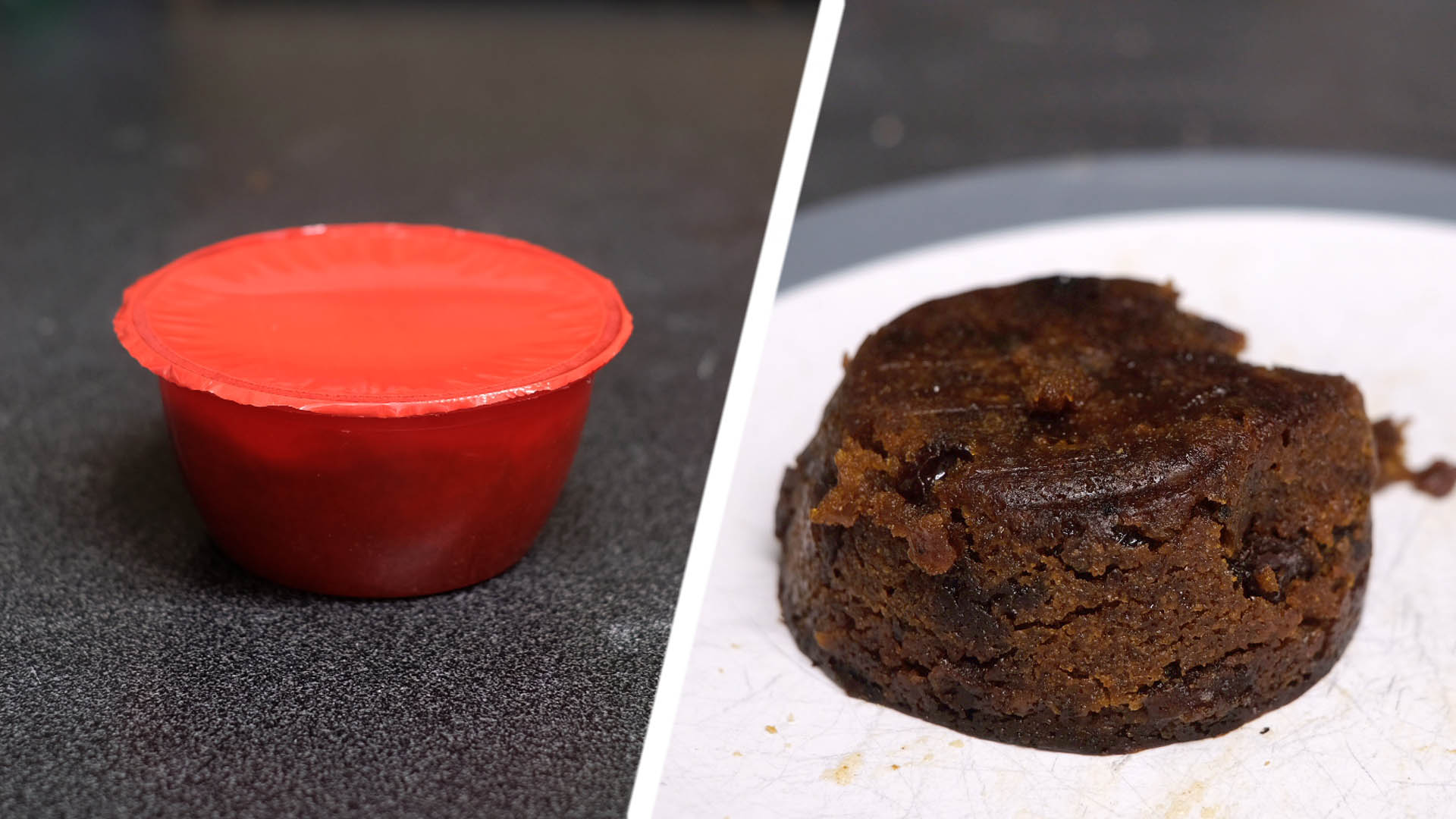 A Christmas pudding before and after air frying