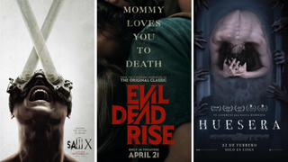 Posters for Saw X, Evil Dead Rise and Huesera: The Bone Woman