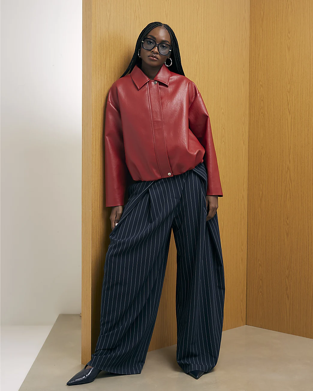 River Island, Red Faux Leather Bomber Jacket