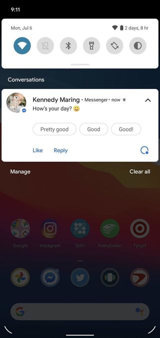 Messaging notification in Android 11