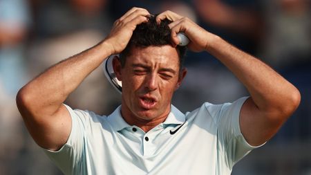 Rory McIlroy of Northern Ireland reacts after finishing the 18th hole during the final round of the 124th U.S. Open at Pinehurst Resort on June 16, 2024.