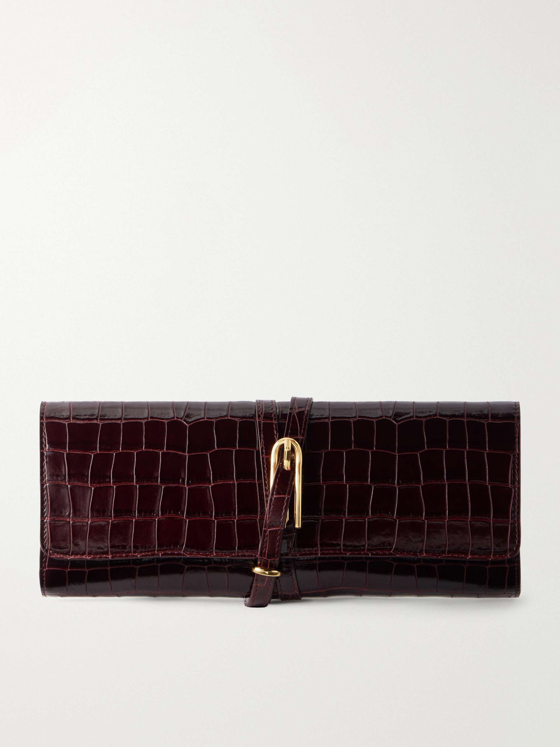 Belted Croc-Effect Leather Clutch