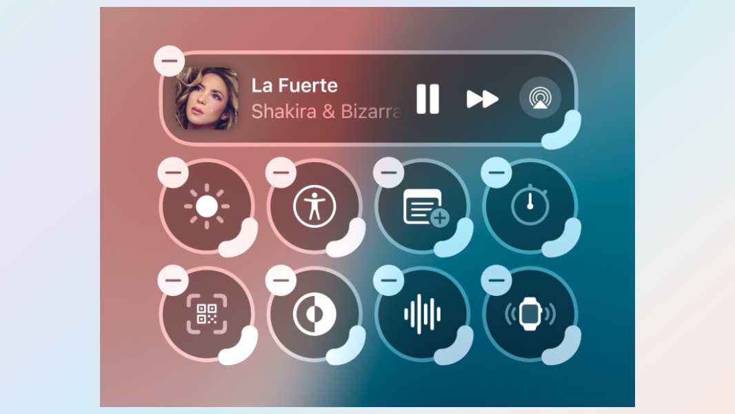 Centre de contrôle iOS 18 redimensionnant les icônes
