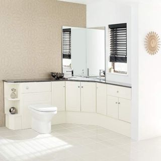 white bathroom with drawers