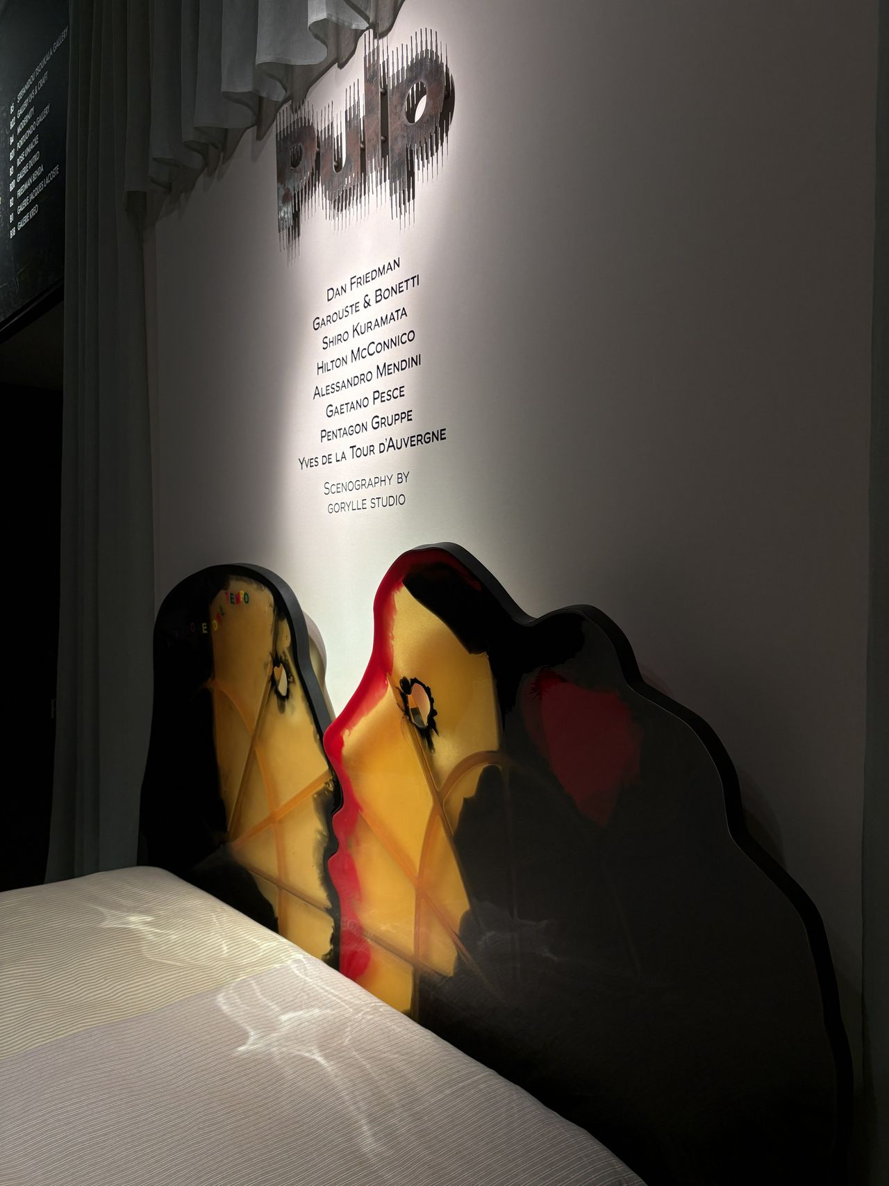 Installation view of a series of experimental furniture pieces showcased in galleries and hotel bedrooms in an elevated setup.