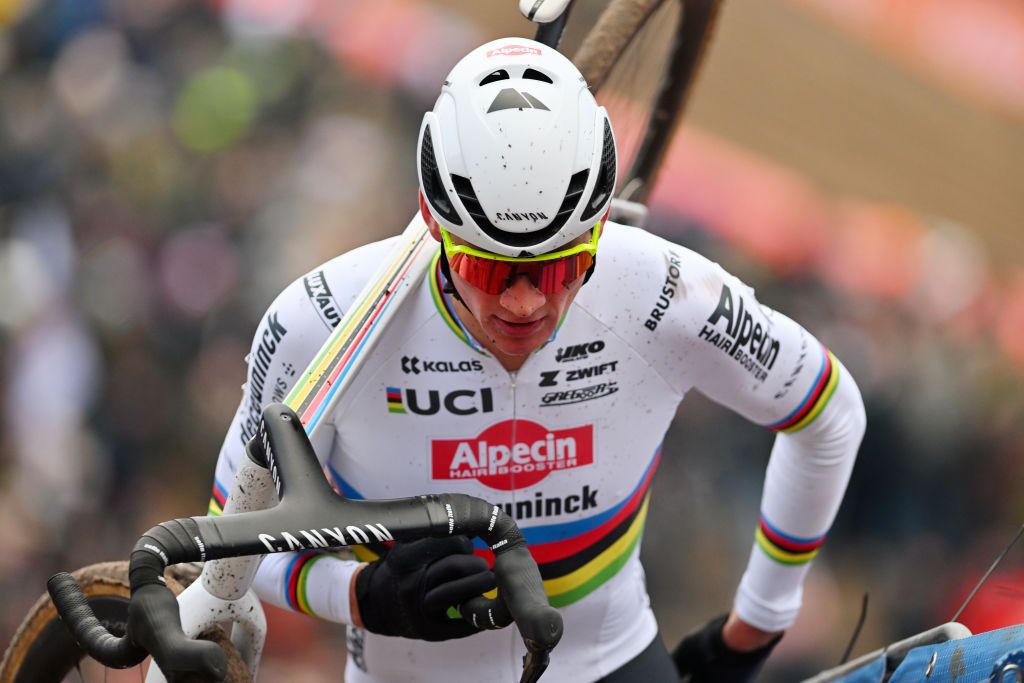 ZONHOVEN BELGIUM JANUARY 07 Mathieu Van Der Poel of The Netherlands and Team AlpecinDeceuninck competes during the 27th Zonhoven UCI CycloCross Worldcup 2024 Mens Elite on January 07 2024 in Zonhoven Belgium Photo by Luc ClaessenGetty Images