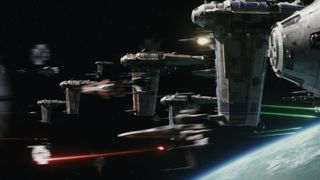 A scene from one of The Last Jedi’s impressive space battles